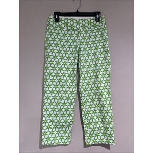 Lilly Pulitzer Cotton Pique Crop Pants Grass Green Star Fruit Preppy Sz 2
